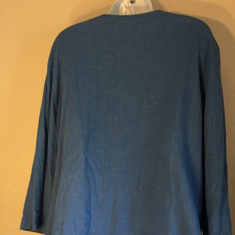 Stonebridge Linen Cat top Vintage 3/4 sleeve M blue button front pockets - Picture 2 of 7